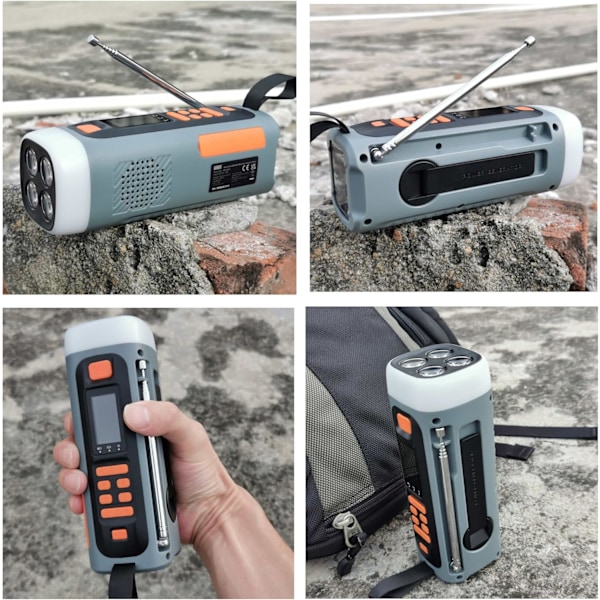 Nödradio LED-ficklampa Portabel Handvev AM/FM Utomhus Solradio 4500 mA Batteri