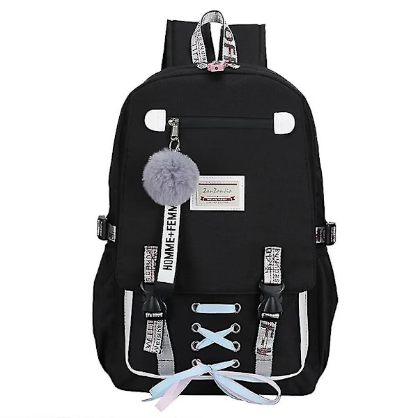 Ryggsäck skolväskor för flickor Nylon Vattentät College Ryggsäck Mode Casual Black