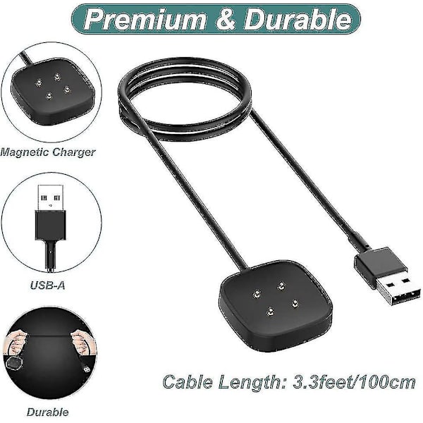 Laddare för Fitbit Sense & Versa 3, Ersättningsladdkabelsladd Magnetisk dockningsstativ för Fitbit Versa 3 / Sense Smartwatch