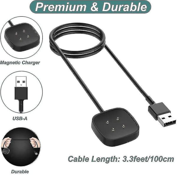 Lader for Fitbit Sense & Versa 3, erstatningsladekabel magnetisk dokkingstasjon for Fitbit Versa 3 / Sense Smartwatch