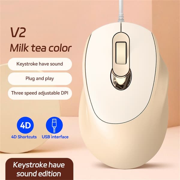 V2 Mus, 4D-knappar, tyst klick, justerbar DPI, ergonomisk design (svart)