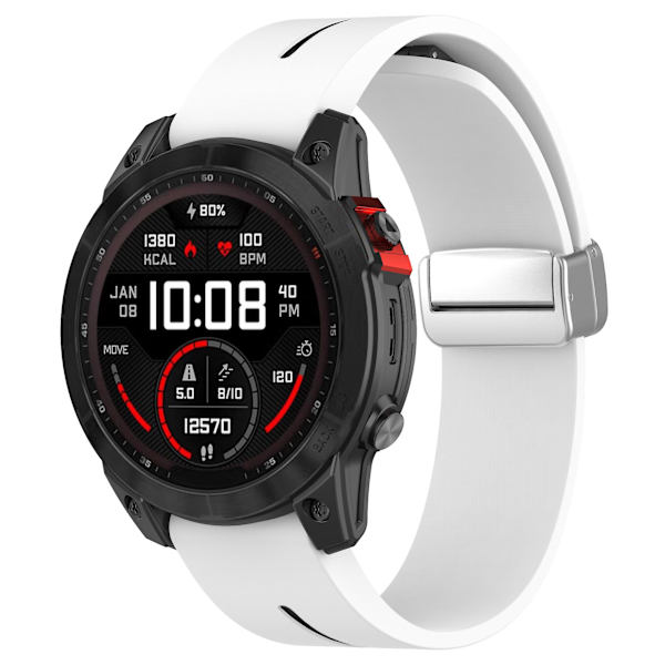 Sølvspenne Silikonbånd 26mm Rem for Garmin Tactix 7 Pro / Fenix 7x/6x/6x Pro/5x Plus White Black