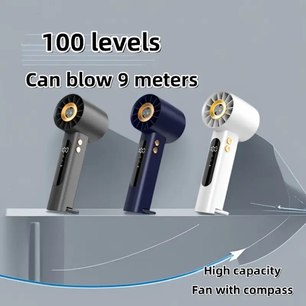 Tuuletin - 1800 Mah Kompakti Turbo-tuuletin digitaalinäytöllä ja kompassilla (harmaa)