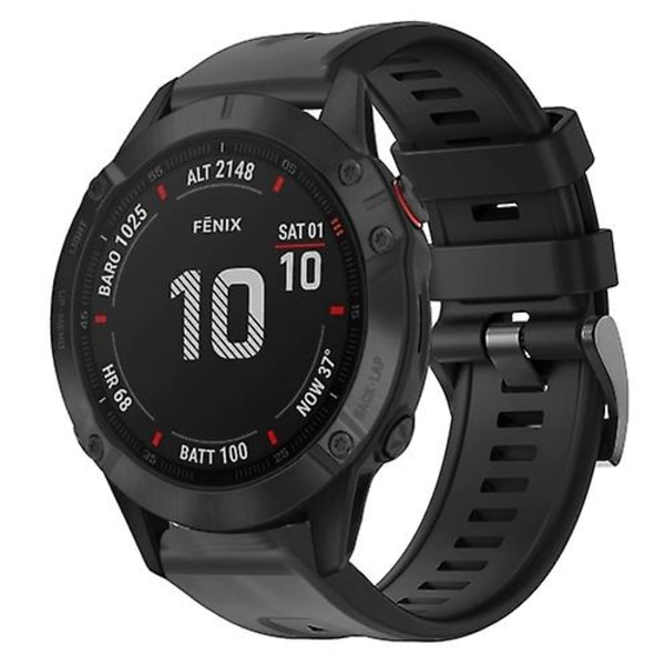 For Garmin Fenix ​​6 Pro Gps metallspenne ensfarget silikonklokkebånd PPT Black