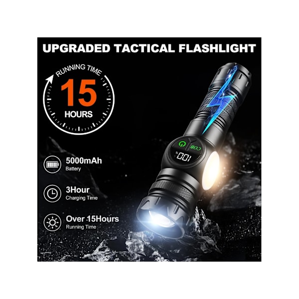 USB Uppladdningsbar Ficklampa 5000 Lumen Stark Utomhuslampa LED Ficklampa Med Zoom, Magnet, 9 Ljuslägen Och SOS För Nödsituationer Hemma