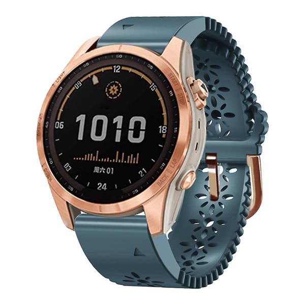 For Garmin Fenix 7S/6S Pro/5S Plus/Instinct 2S Hollow-out Flower Pattern Silicone Watch Band Adjustable Quick Release Soft Strap Replacement Lake Blue