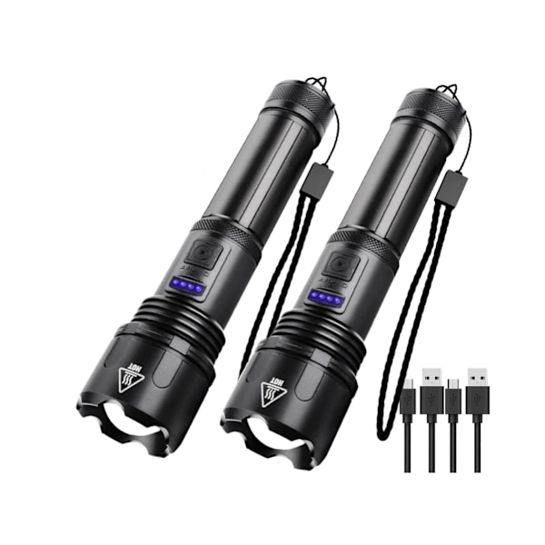 Ficklampa med 3000 Lumen, Uppladdningsbart Batteri, Stark Zoombar Xhp50 Ficklampa Pr