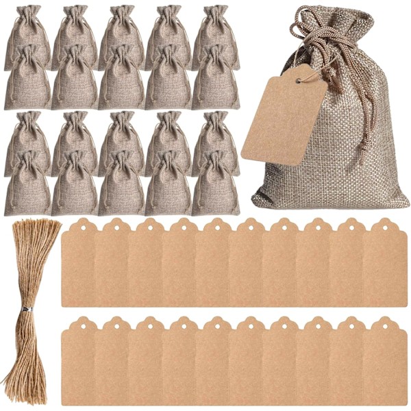 Jute Gaveposer med Snøring for Bryllupsgaver (13 x 18 cm)
