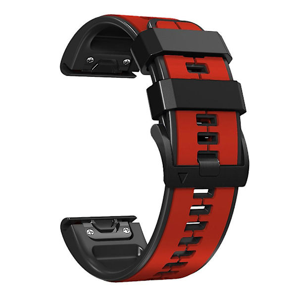 Dubbelfärgat silikonarmband för Garmin Descent G1/Fenix 7/Fenix 6 Pro/Fenix 5 Plus Smartwatch, 22 mm Red Black