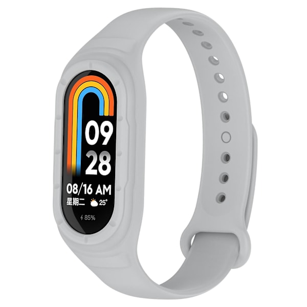 For Xiaomi Smart Band 8 udskiftning silikone urrem integrere armbånd med etui Grey, Grey I Xiaomi Smart Band 8