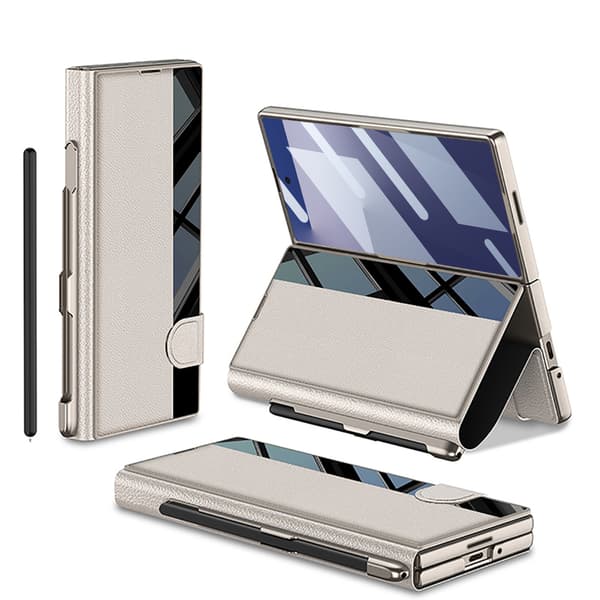 Etui til Samsung Z Fold 7, PC + PU læder flip-stander Titanium Gray