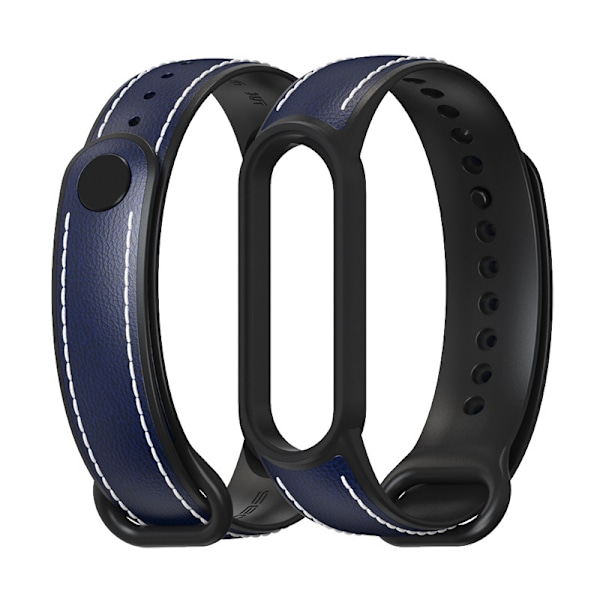Passer til Xiaomi Mi Band 5/6 Læder Rem Udskiftning Blue And Black