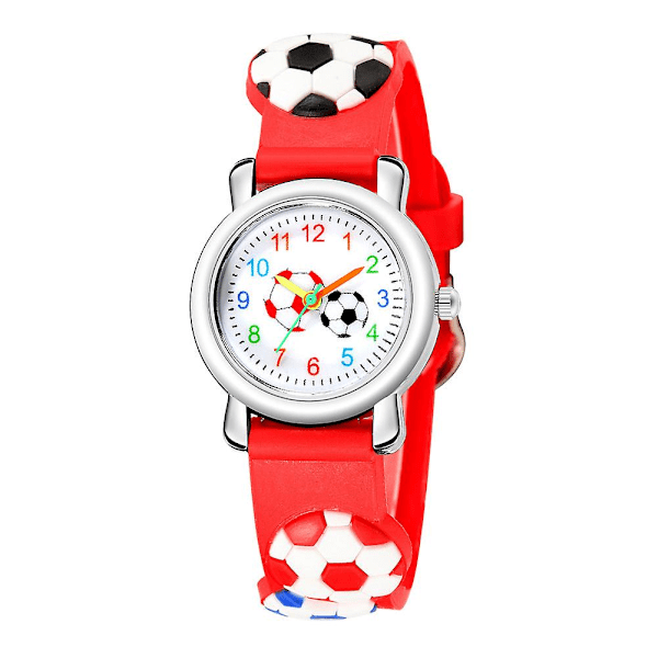 Farfi Børnefodboldmønster 3D Relief Armbåndsur Red