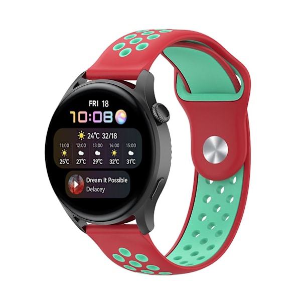 Dubbelfärgat justerbart silikonklockarmband 22 mm för Huawei Watch 3/Watch 3 Pro/Teal Red F
