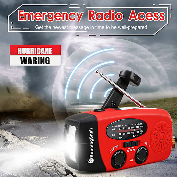 Emergency Solar Hand Crank Am/fm Weather Radio Led Lommelykt Lader Red