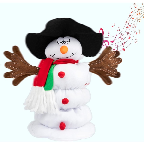 Syngende og dansende snømann plysjleketøy til jul, animert utstoppet dekorasjon med 6 julesanger