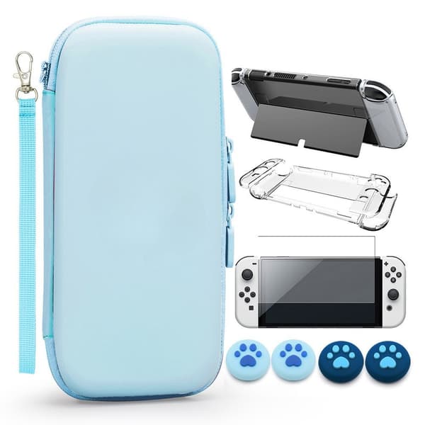 Kotelo - Nintendo Switch Oled -konsolille näytönsuojilla (sininen)