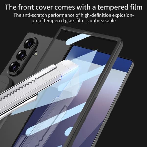 Etui til Samsung Z Fold 7, med silikone håndledsrem PC + hærdet glas Black
