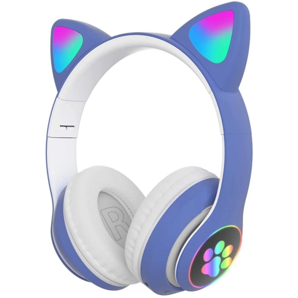 Gaming Headset Mote Bluetooth Cat Ear Led Light Up Trådløst headset Blue