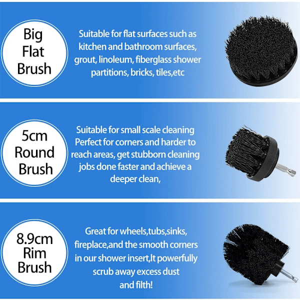 Elektrisk plastrengöringsborr nylonborste 3-pack, 2'/3,5'/4' (Svart)