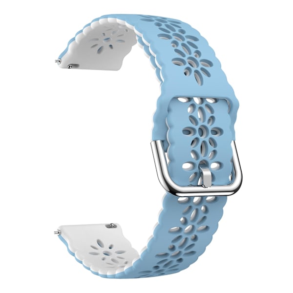 For Garmin Vivomove 3s / Samsung Gear Sport / Huawei Watch Gt 2 42mm Silikone Rem til Ur 20mm Blom Hul Dobbelt Farve Urrem Baby Blue  White