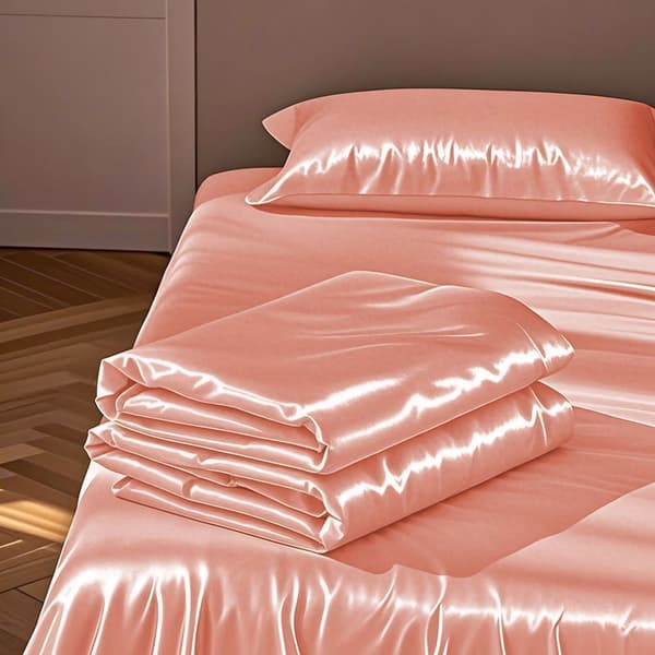 Satinlagner, is-silke polyestermateriale, sengelagner + 2 pudebetræk, 230 x 250 cm (pink)