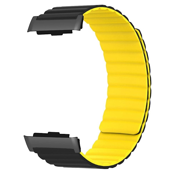 Magnetisk justerbar silikon+metall klokkestropp erstatning for Huawei Watch D Black Yellow