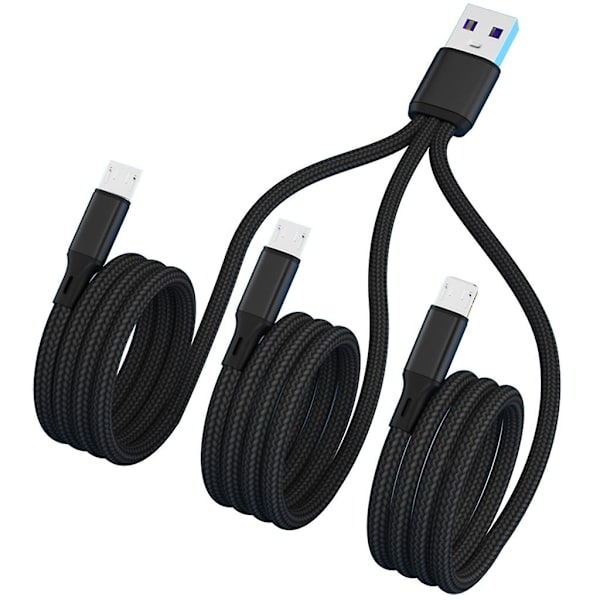 3 i 1 USB 2.0 USB-A hane till 3 Micro USB laddningskabel för 3 enheter Black 120cm