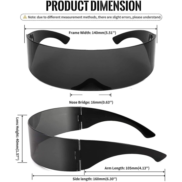 80'er Futuristisk Visir Cyber ​​Solbriller Mænd Kvinder Futuristisk Punk Style Cosplay B2740 Black