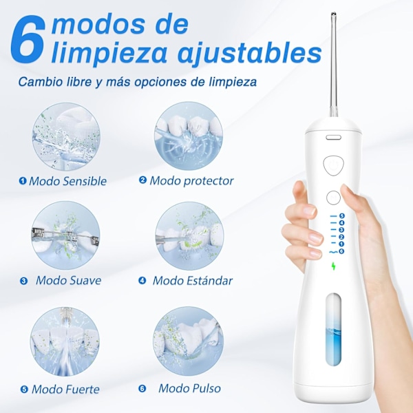 Oral Irrigator - 6 rengøringstilstande og 4 spidser, IPX7 vandtæt, 250 ml bærbar, sort