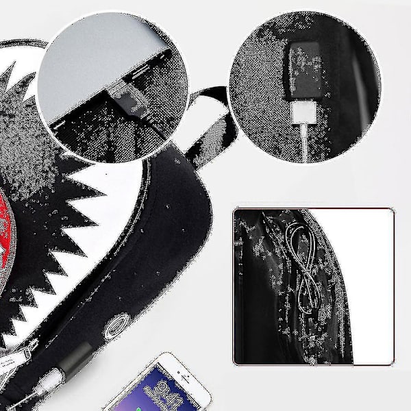 Luminous Ryggsäck Haj Usb Stor Mun Haj Funktion Student Skolväska Personlighet Present Till Män Och Kvinnor