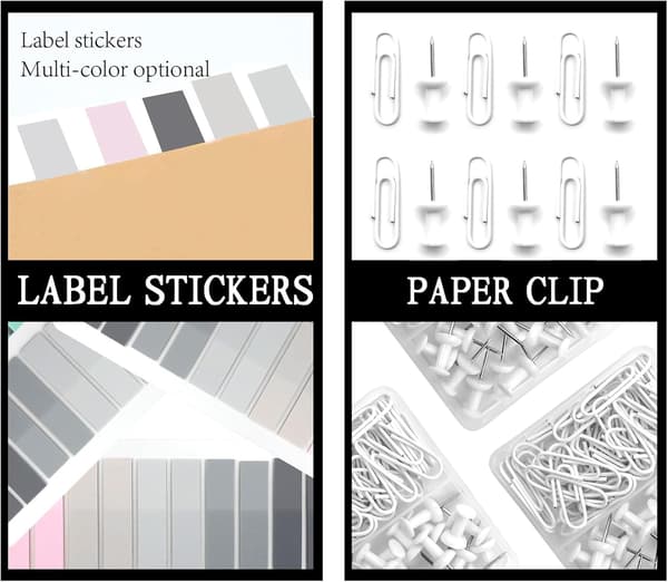 Hvitt stiftemaskin- og tapedispenser-sett med stiftemaskin, tapedispenser, stiftefjerner, stifter, binders