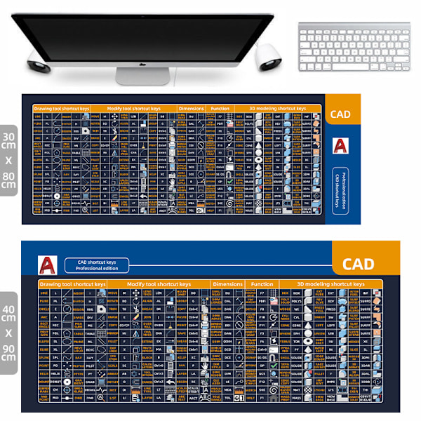 Musemåtte - Med Cad (Icon Command) Genvejstaster (70,08 x 29,97 x 0,3 cm)