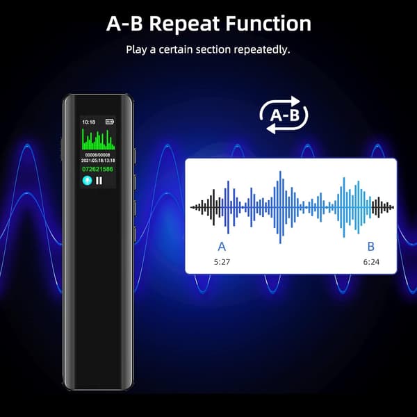 Diktafon - Digital Talegenkendelse Mp3-afspiller 3072 Kbps (8G Kort)