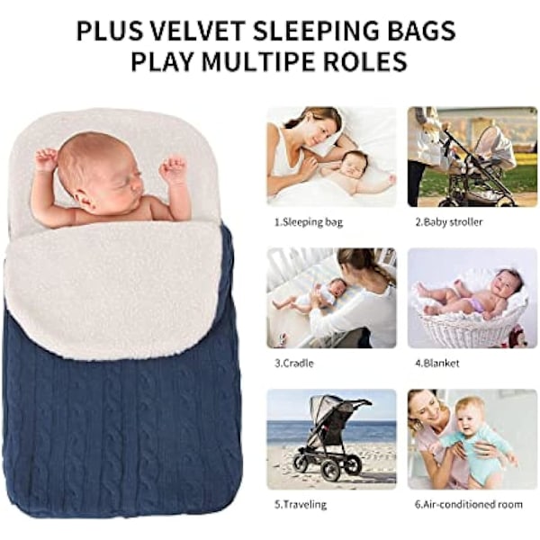 Nyfödd Babyfilt, Kuvertstil Stickad Sovsäck Lämplig För 0-12 Månader (Medium Grå)