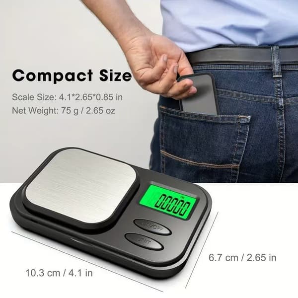 Digital lommevægt med høj præcision, LCD-display 500g, 0.1g