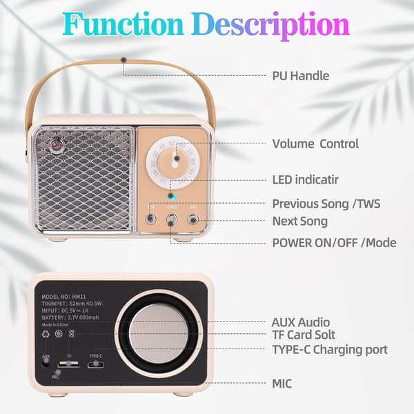 Vintage Bluetooth-højttaler (Pink)