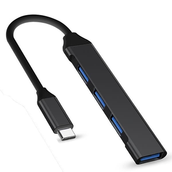 Adapter - USB C Hub Multiport, 4-i-1 Hub Type C (Sort)