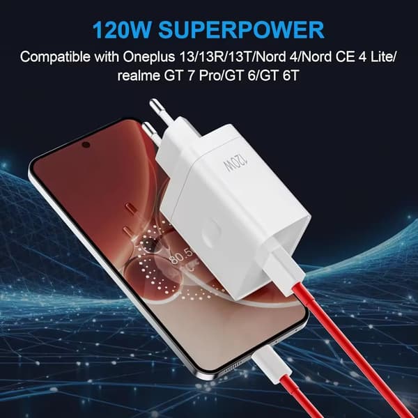120W USB-opladerkit til OnePlus 15ACE/6Pro/6T, med 1M USB C-opladerkabel (kompatibel)