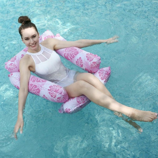 Flytande pool-lounge Uppblåsbar hängmatta för pool med bottennät (Rosa)