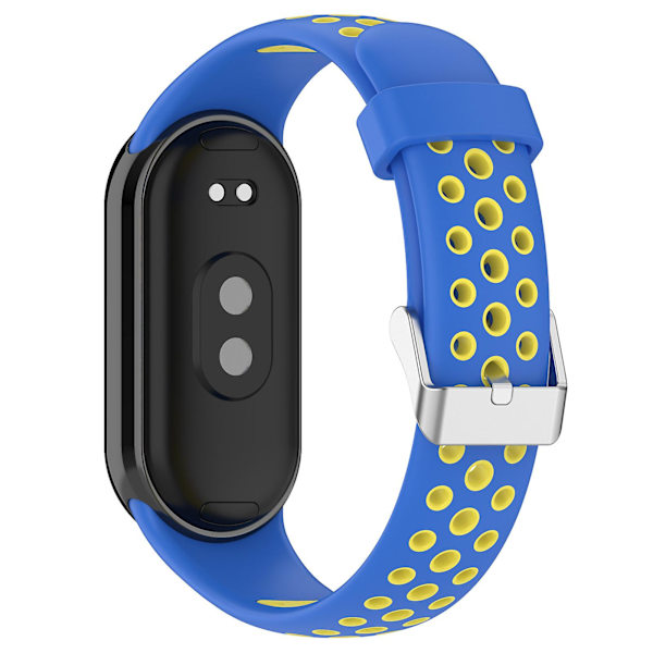 Dual-farvet silikoneurrem til Xiaomi Smart Band 8, med rustfrit stål-stik Blue Yellow