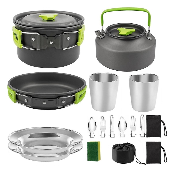 Camping Köksredskap Bärbar gryta Kopp Teaport Set Vikbar utomhusmatlagning Set Vandring Picknick Tablewa green