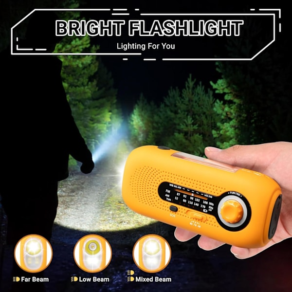 Nödradioväder 2000mAh, Solcellsdriven AM/FM-radio med handvev (blå)