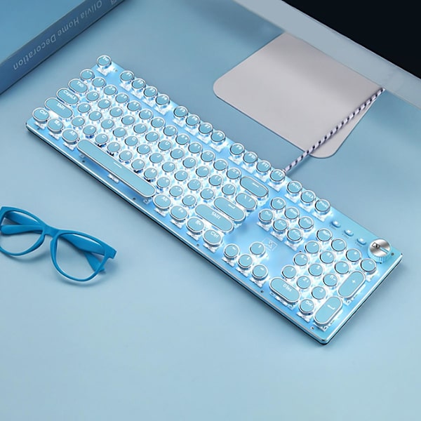 Retro Punk Gaming Mekaniskt Tangentbord Med Blå Switchar Vit Bakgrundsbelysning Blue