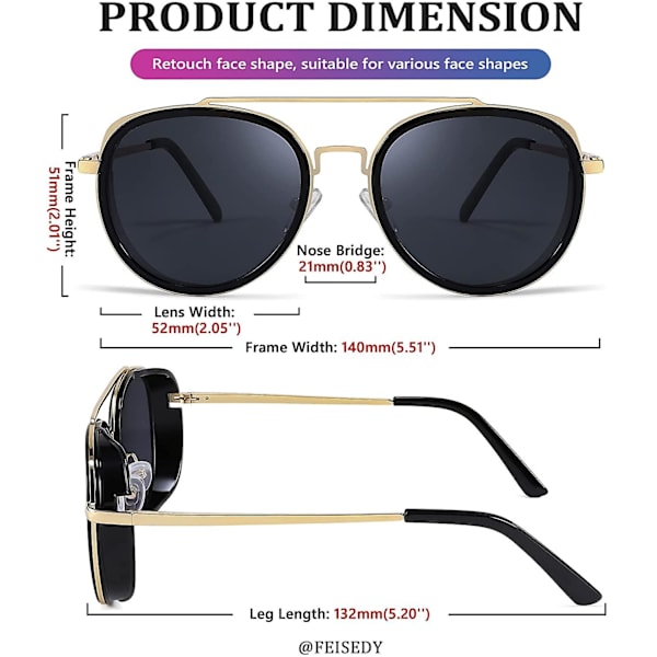 Retro Steam Punk Solglasögon Runda Steampunk Double Bridge Aviator Glasögon För Kvinnor Män B2822 Grey Lens