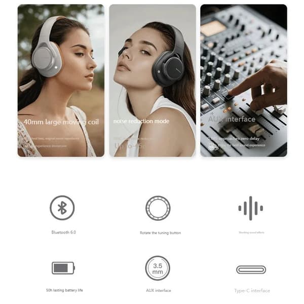 True Wireless Bluetooth-hovedtelefoner - B15, Roterende volumenknap Anc Active Noise med mikrofon (blå)