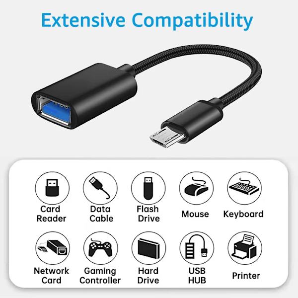 Adaptere USB Hunn til Micro USB OTG-kabel (Grå)