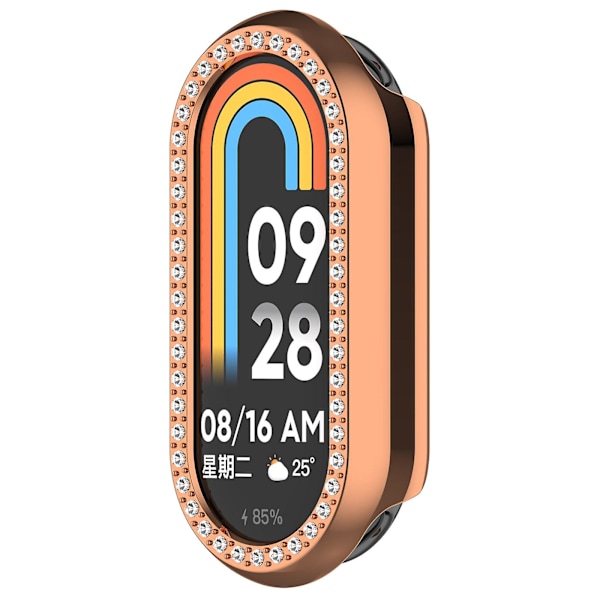 Xiaomi Smart Band 8:lle timanttikoristeinen kellokehys PC-ontto suojakotelo Electroplating Rose Gold