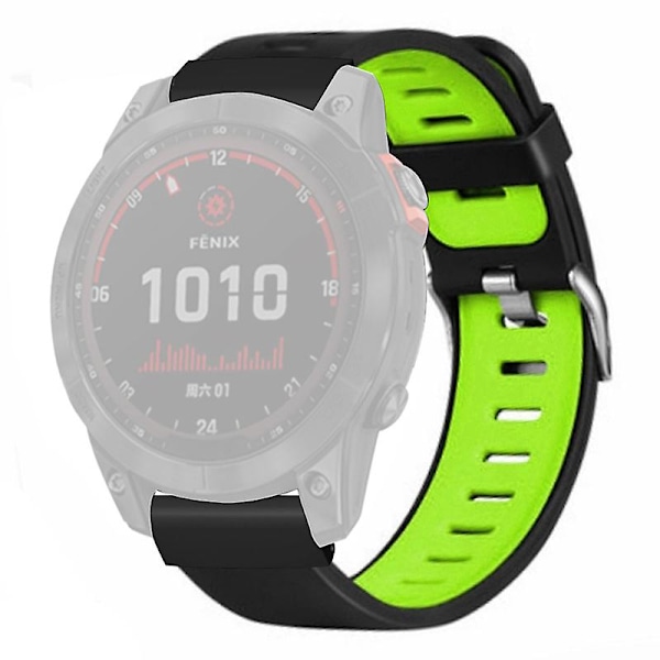 26mm PC-kontakt Silikon Dubbelfärgad Sportklockarmband för Coros Vertix 2/ Garmin Fenix 7x/6x/5x Black Green