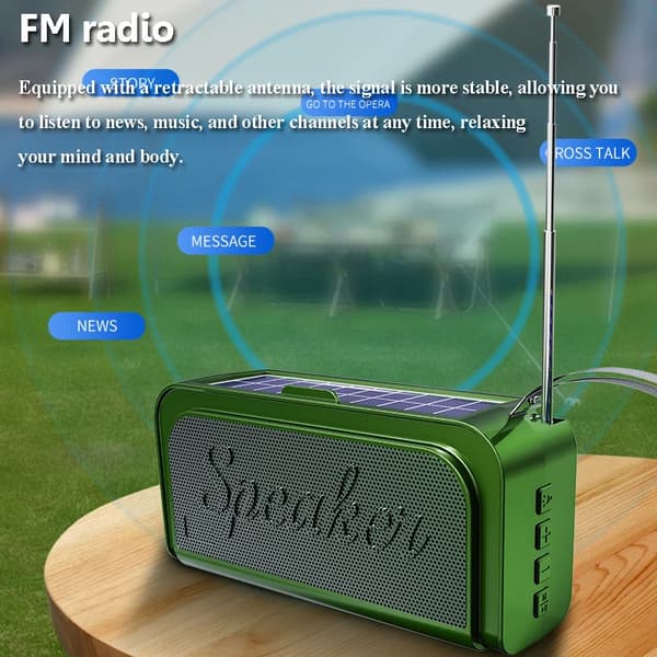 Bluetooth-aurinkohätä-FM-radiot, taskulampulla (sininen)